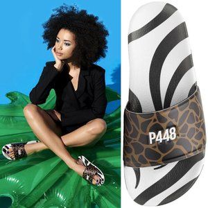 P448 ITALY Super Slide SANDALS Size 38 7.5 8 Zebra Leopard Water Resistant NEW